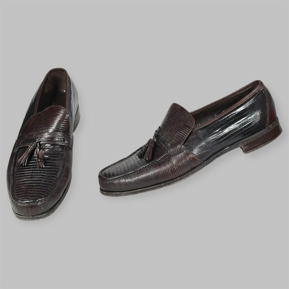 Nettleton Shoes Mens Size 13 D Brown Lizard Skin Tassel Penny Loafers USA Made